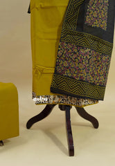 Amitha – Yellowish Green Pre-washed pure cotton with kalamakri mirror yoke salwar set