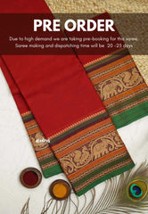 Contemporary chettinad cotton yaanai and annam border with blouse - Maroon red