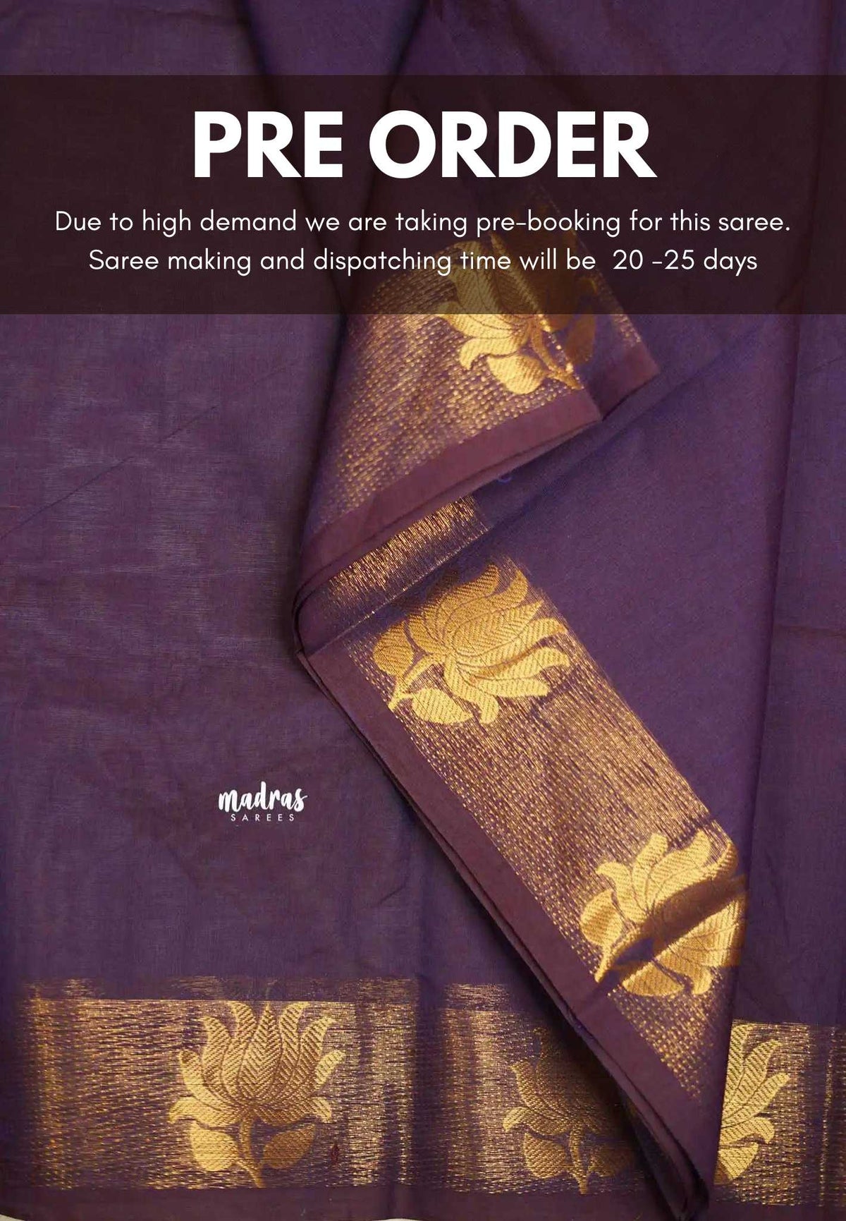 Handmade Karthigai silk cotton with divine lotus weaving border Purple - Kamalam