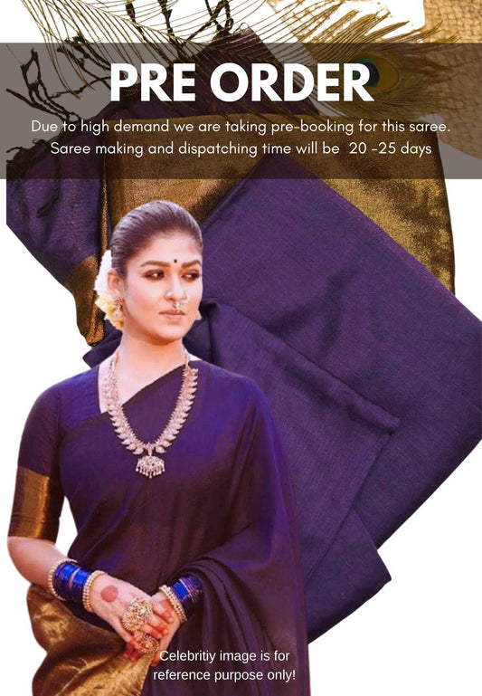 Nayanthara award saree Tissue zari pallu Purple with full gold blouse - Mookuthi Amman saree