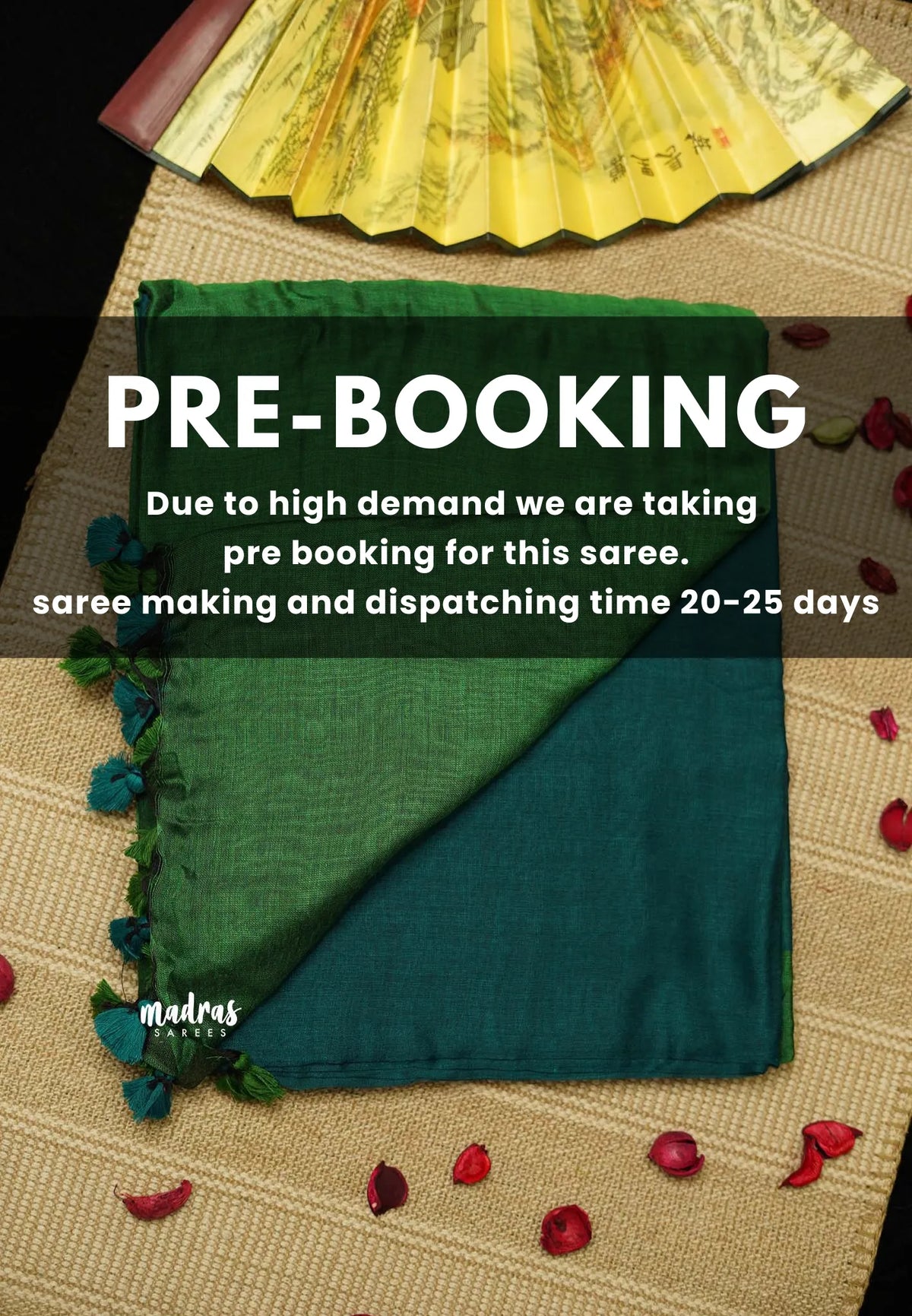 (PRE-BOOKING) khadi contrast pallu Cyan Blue with green pallu - Shruti