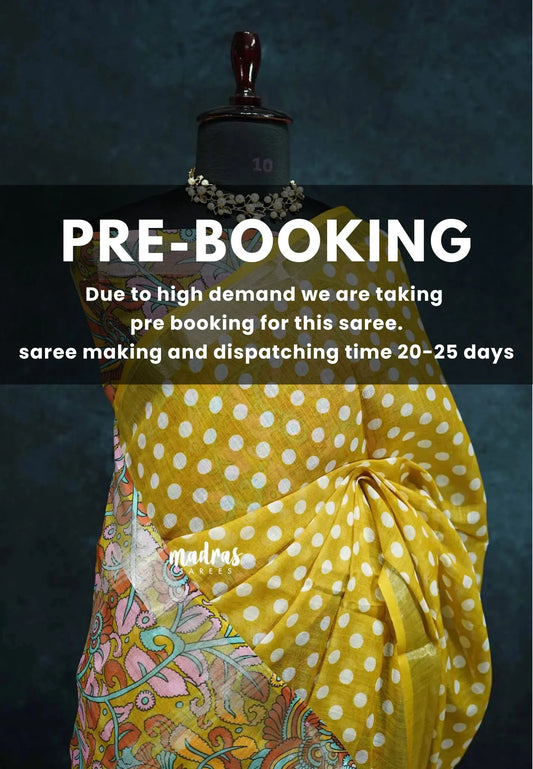 (PRE-BOOKING) Mustard Yellow - Soft Linen cotton polka dots with kalamkari floral pallu and blouse