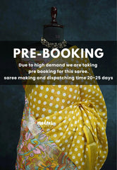 (PRE-BOOKINGMustard Yellow - Soft Linen cotton polka dots with kalamkari floral pallu and blouse