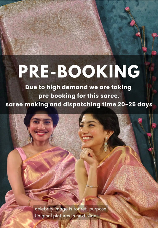 (PRE-BOOKING) Peach Blossom Pink - Sai pallavi inspired Tissue banarasi silk