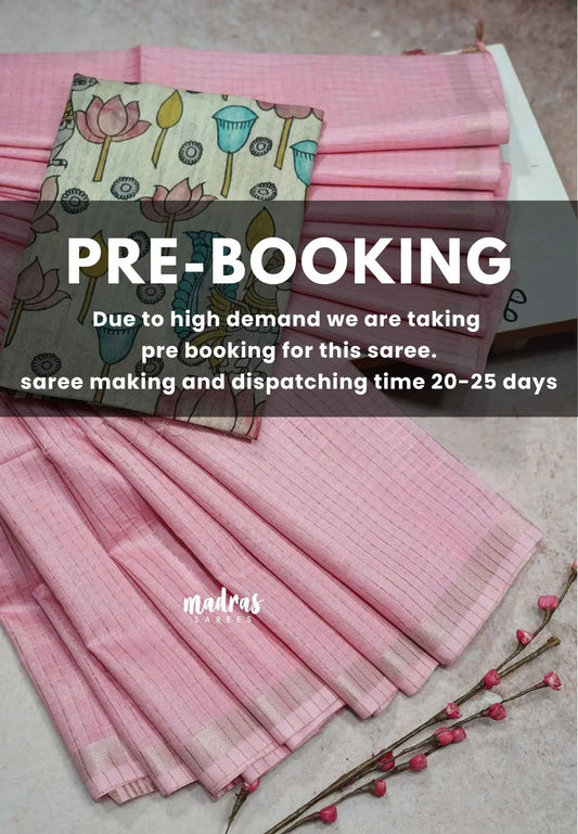 (PRE-BOOKING) Pink checks - Sithara - Semi Tussar saree with kalamkari silk blouse