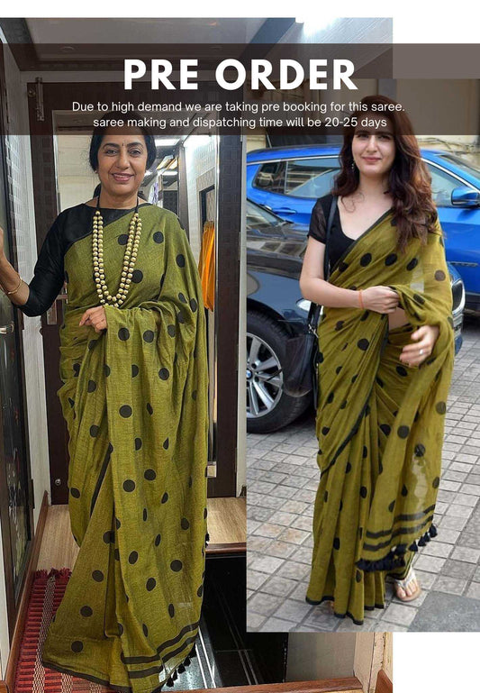 Polka dots Khadi Mehandi green - Actress Suhasini saree