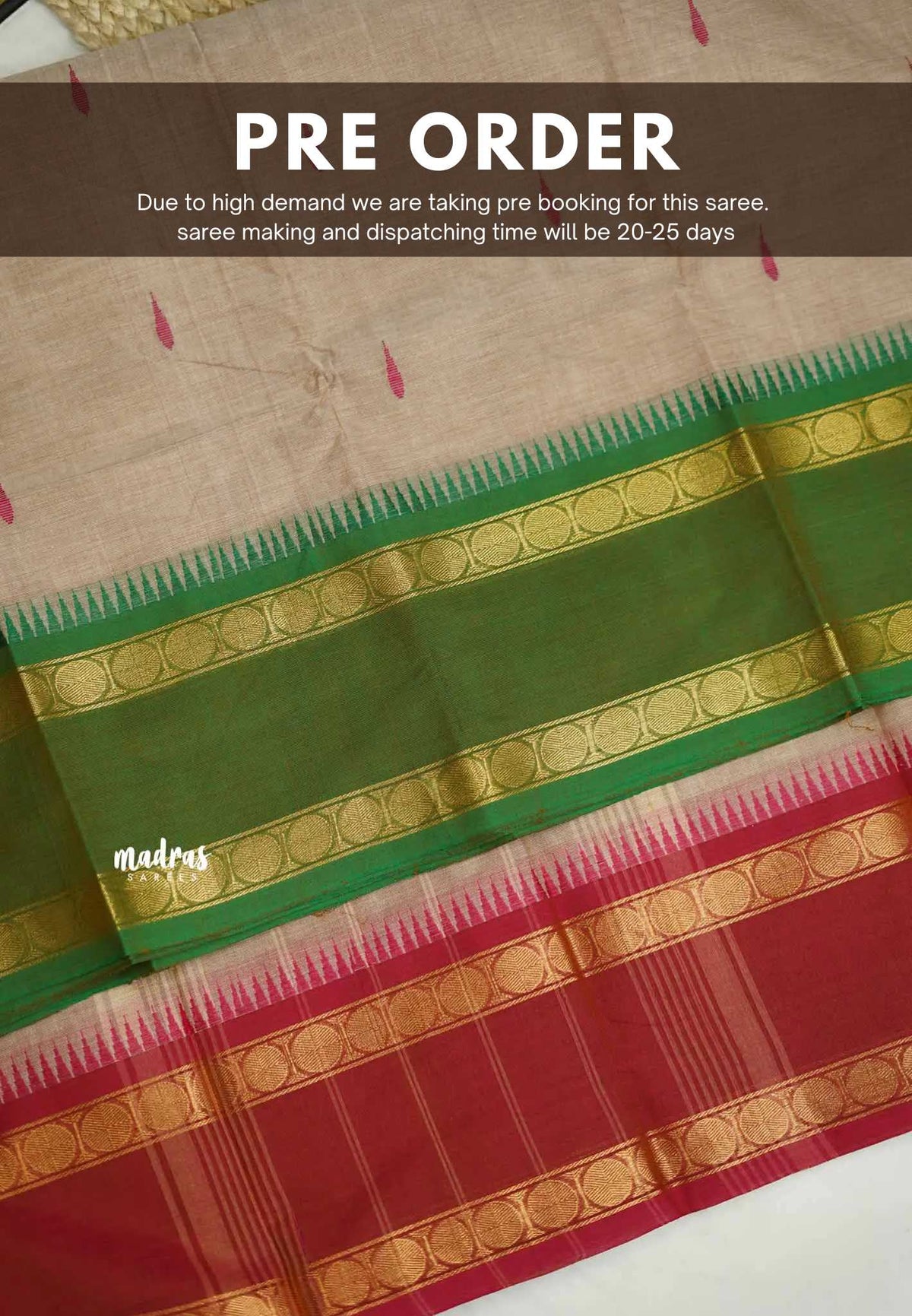 Karthigai silk cotton Rudhraksham Ganga Jamuna border  - Beige color