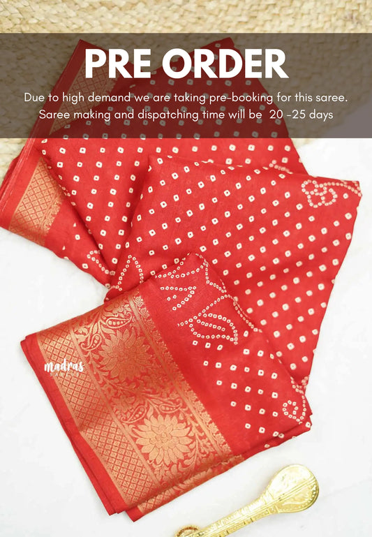 Premium printed silk with bandhani prints - Red