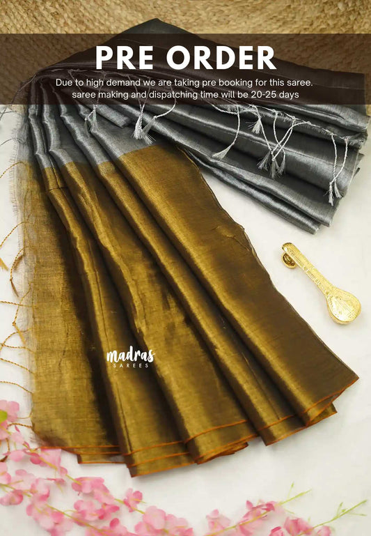 Soft Gold and silver Half and Half Tissue khadi