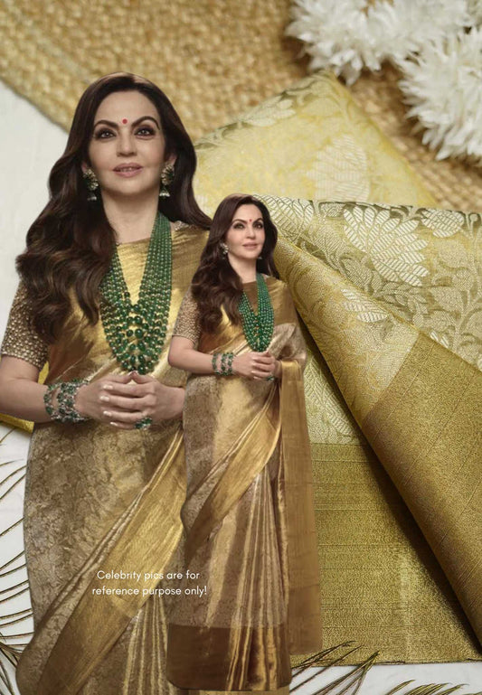 Nita Ambani inspired Antique Golden Soft Tissue silk saree