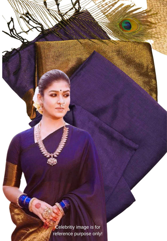 Nayanthara award saree Tissue zari pallu Purple with full gold blouse - Mookuthi Amman saree