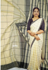 Andrea - Khadi cotton halfwhite with black border