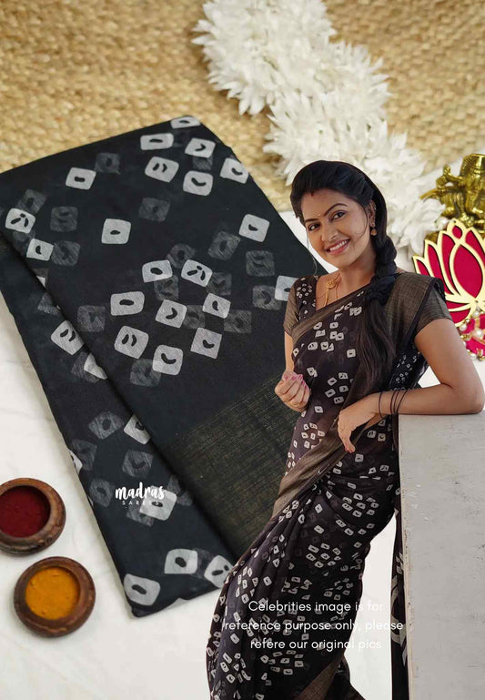 Vijay Tv serial hit Fancy cotton sarees - Black