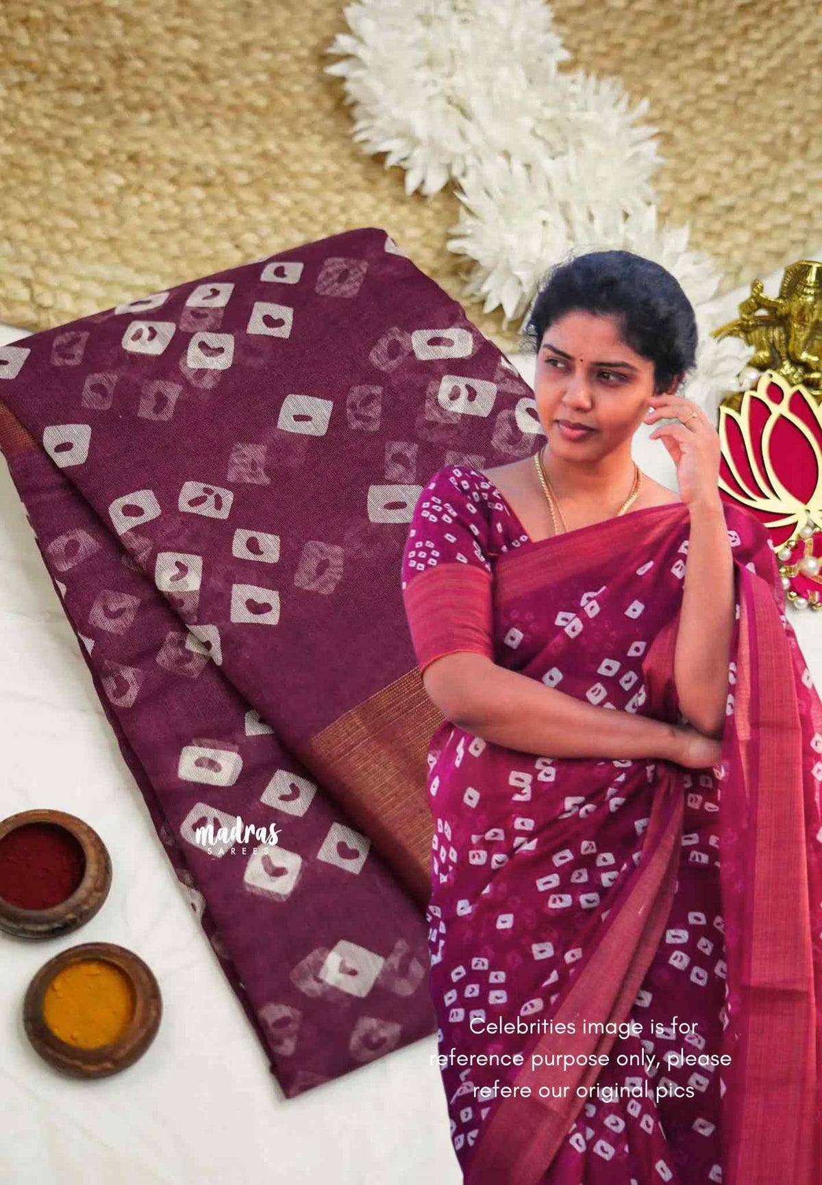 Vijay Tv serial hit Fancy cotton sarees - winered