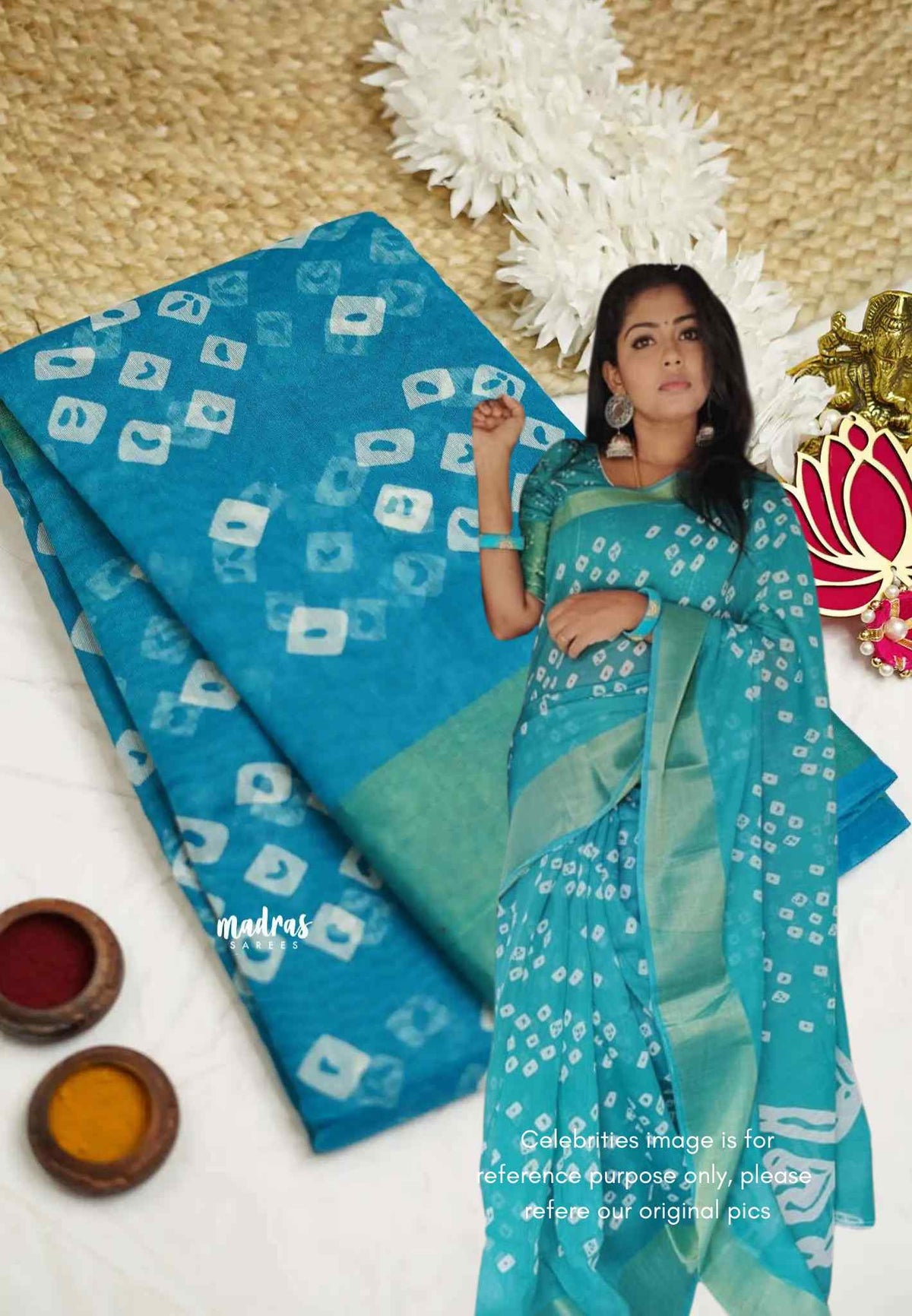 Vijay Tv serial hit Fancy cotton sarees - Aqua blue