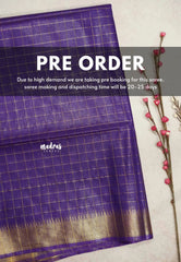 (PRE BOOKING) Mangalgiri semi pattu checks body with getti border  - Violet Purple