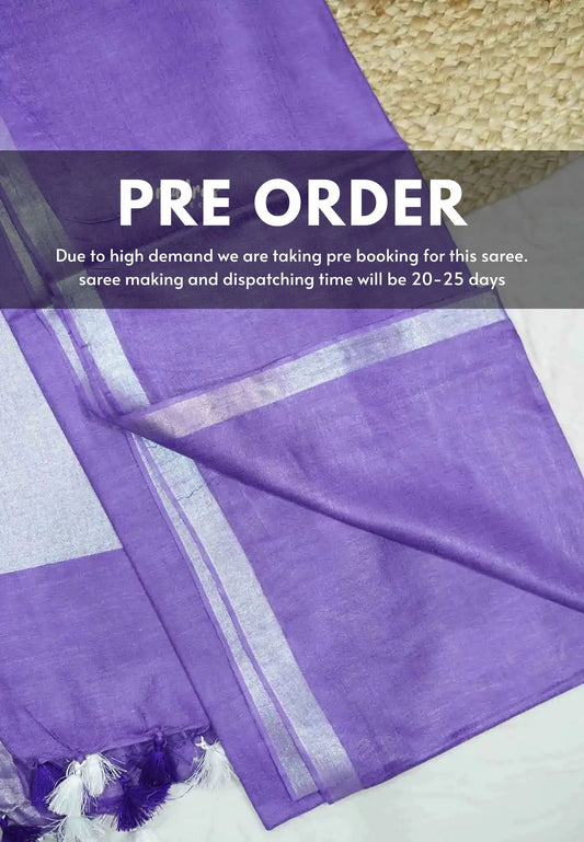 (PRE BOOKING) khadi silk small tissue border with tissue pallu - Lavender purple