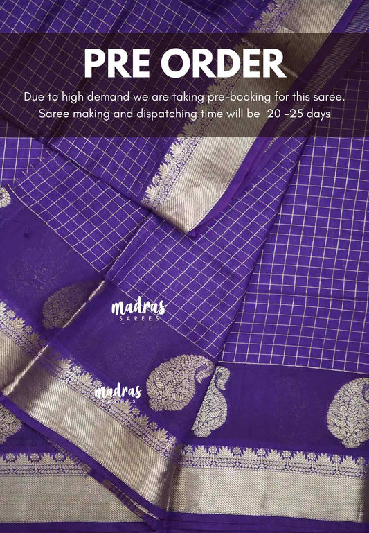 Rudra - Traditional Munga silk with checks weaving - Purple