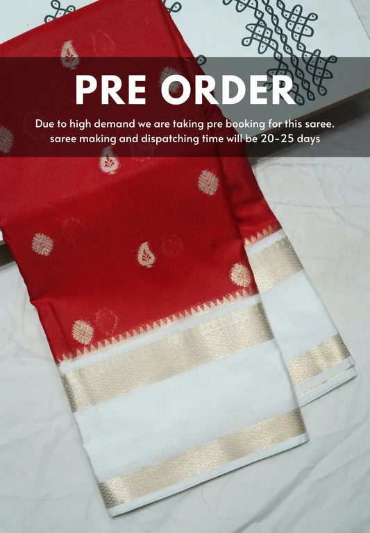 (PRE-BOOKING) Durga - Traditional Banarasi semi soft silk saree - Chilli red