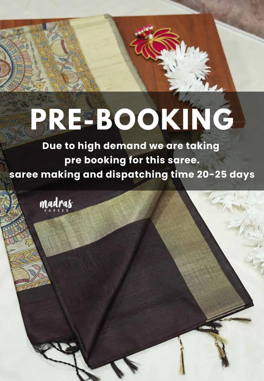 (Pre-Booking) Dark brown - Roopa - Premium Chappa semi tussar with Madhubani art pallu