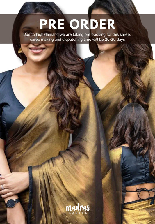 Gold Tissue khadi with black skirt border - Vani Bhojan saree - Madras Sarees 