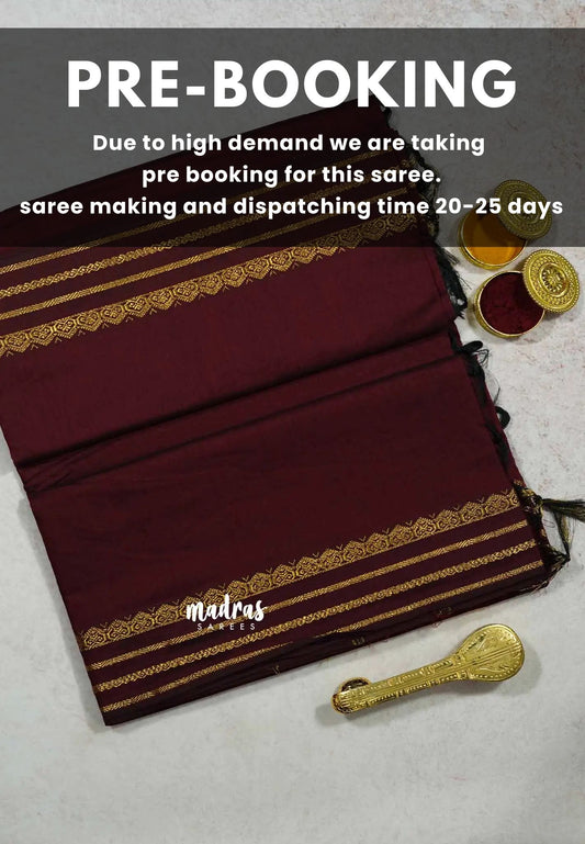 (PRE-BOOKING) Deep Maroon - Vintage gadwal silk cotton plain body multi chain border