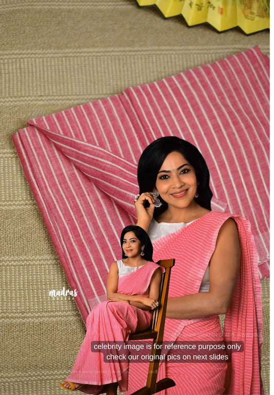 Stripes khadi linen Flamingo Peach - VJ Ramya shared