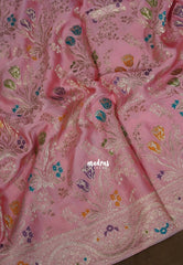 Muted Pink - Sowbhagya – Precision Weaving Pure Mulberry Silk with Contrast Blouse - Perfect for Functions