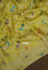 Greenish Yellow - Sowbhagya – Precision Weaving Pure Mulberry Silk with Contrast Blouse - Perfect for Functions