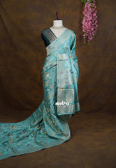Muted Teal Green - Sowbhagya – Precision Weaving Pure Mulberry Silk with Contrast Blouse - Perfect for Functions