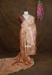Rustic Peach - Sowbhagya – Precision Weaving Pure Mulberry Silk with Contrast Blouse - Perfect for Functions