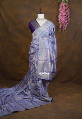 Muted Lavender - Sowbhagya – Precision Weaving Pure Mulberry Silk with Contrast Blouse - Perfect for Functions