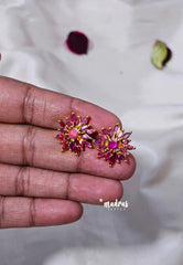 Premium 1 Gram Gold polish AD Stone Ruby Waterlily Stud