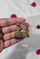 Premium 1 Gram Gold polish AD Stone Trendy Antique Temple Jhumka Earrings