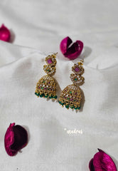 Premium 1 Gram Gold polish AD Stone Trendy Antique Temple Jhumka Earrings