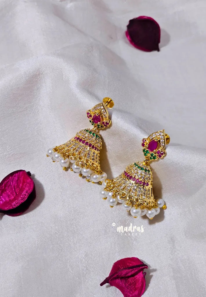 Premium 1 Gram Gold polish AD Stone Trendy Mushroom Jhumka Earrings