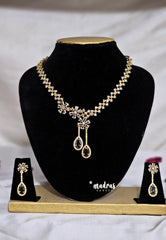 Premium 1 Gram Gold polish AD Stone Trendy Flower Purple stone Necklace with Earrings