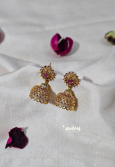 Premium 1 Gram Gold polish AD Stone Trendy Jhumka Traditional Bell-Shaped Earrings