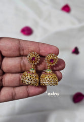 Premium 1 Gram Gold polish AD Stone Trendy Jhumka Traditional Bell-Shaped Earrings