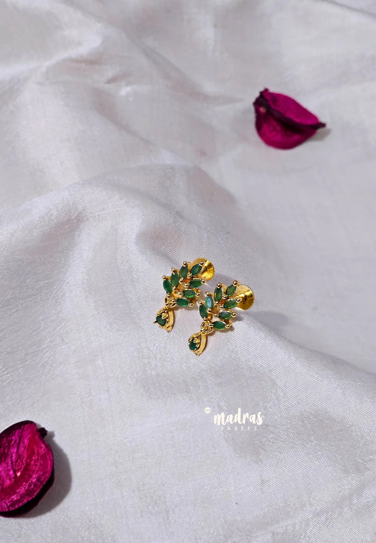 Premium 1 Gram Gold polish AD Stone Trendy Green Leaf Design Stud