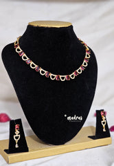 Premium 1 Gram Gold polish AD Stone Trendy Unique ruby Necklace with Earrings