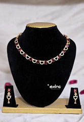 Premium 1 Gram Gold polish AD Stone Trendy Unique ruby Necklace with Earrings