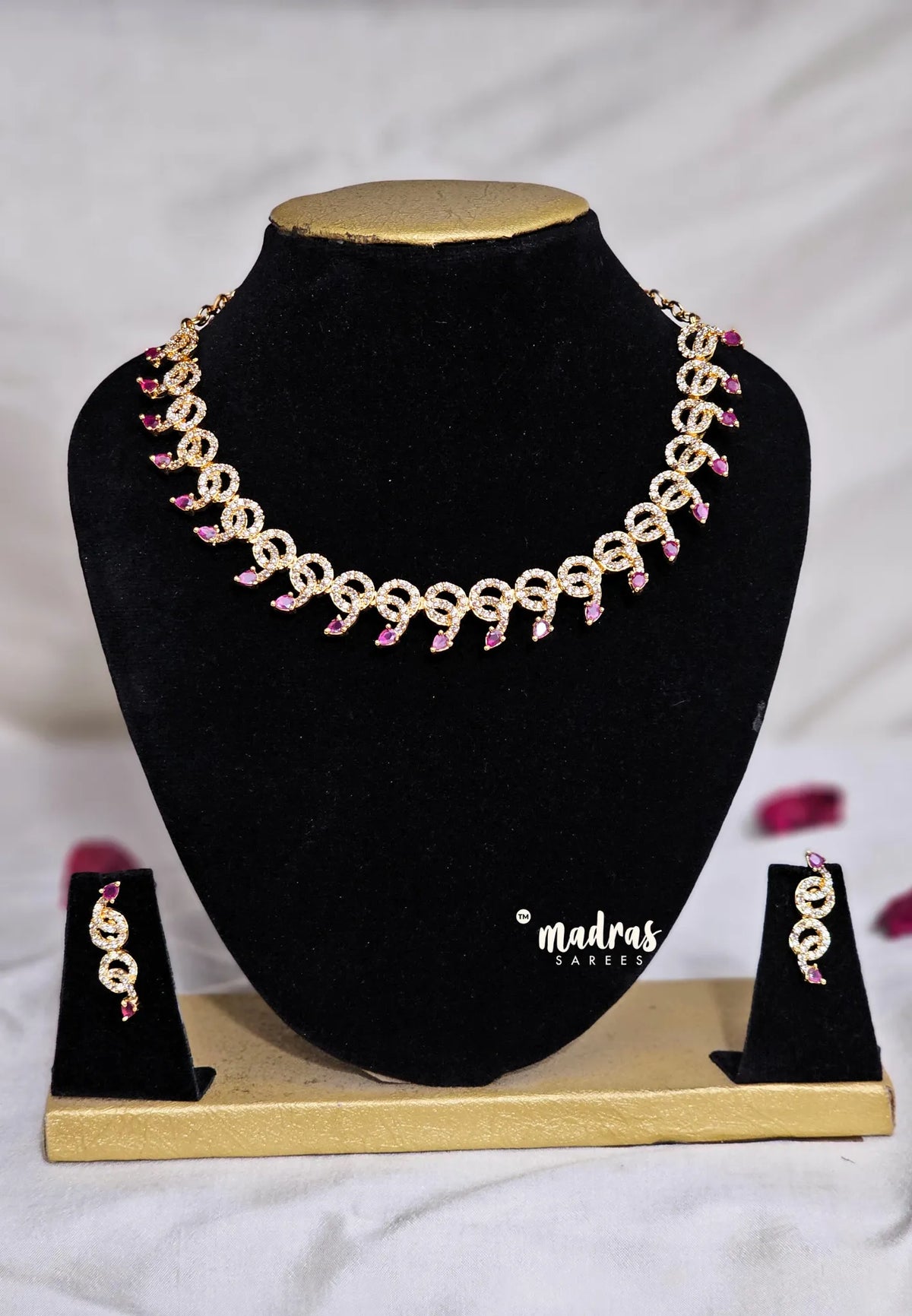 Premium 1 Gram Gold polish AD Stone Trendy Unique Necklace with Earrings