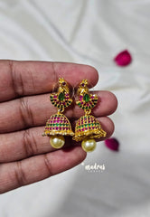 Premium 1 Gram Gold polish AD Stone Trendy Peacock Jhumka Earrings