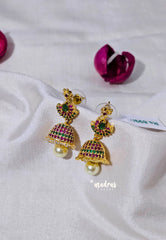 Premium 1 Gram Gold polish AD Stone Trendy Peacock Jhumka Earrings