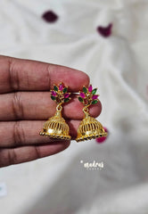 Premium 1 Gram Gold polish AD Stone Trendy Peacock Ruby and Green Jhumka Earrings