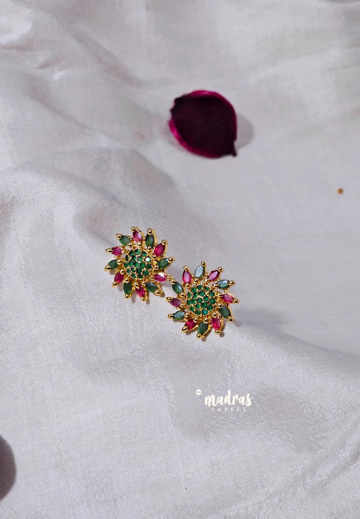 Premium 1 Gram Gold polish AD Stone Trendy Ruby Green Stud