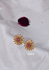 Premium 1 Gram Gold polish AD Stone Trendy Ruby and White Flower Stud