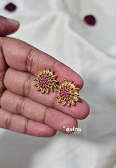 Premium 1 Gram Gold polish AD Stone Trendy Ruby and White Flower Stud
