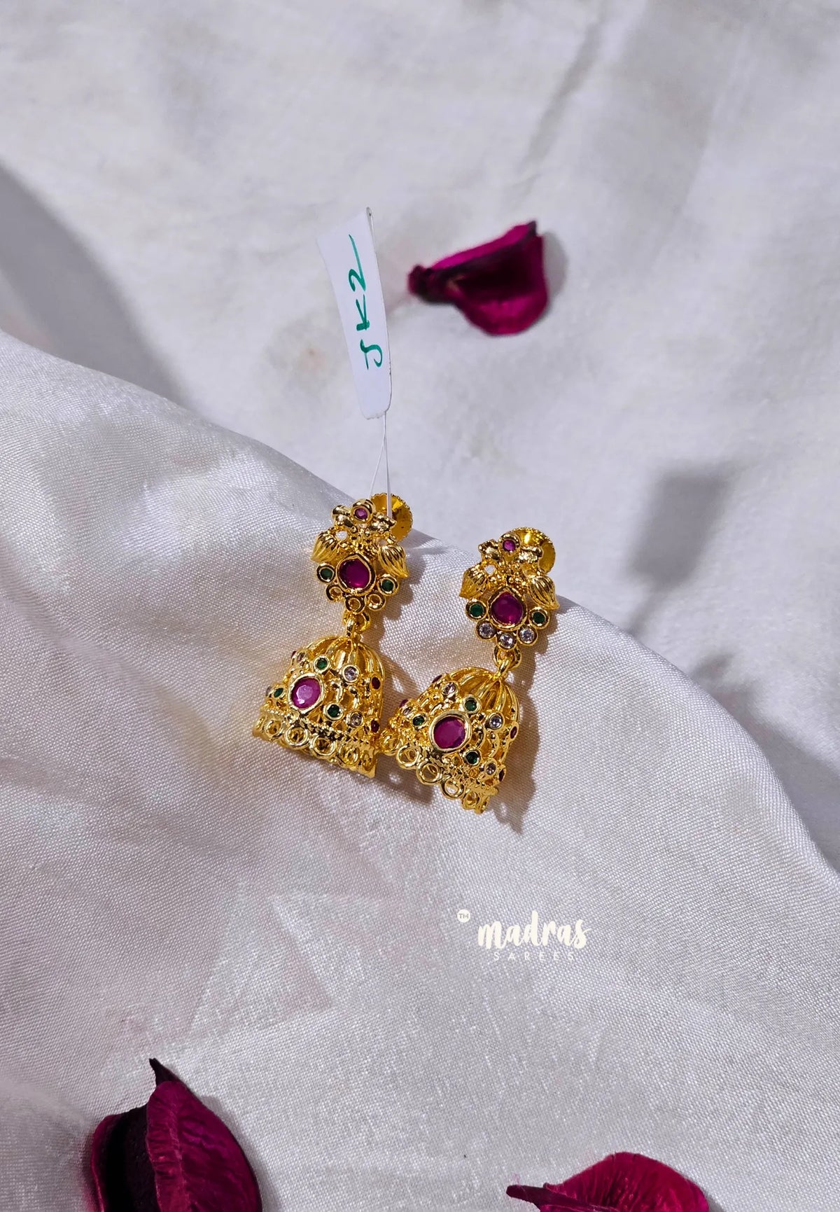 Premium 1 Gram Gold polish AD Stone Trendy Temple Jhumka Earrings